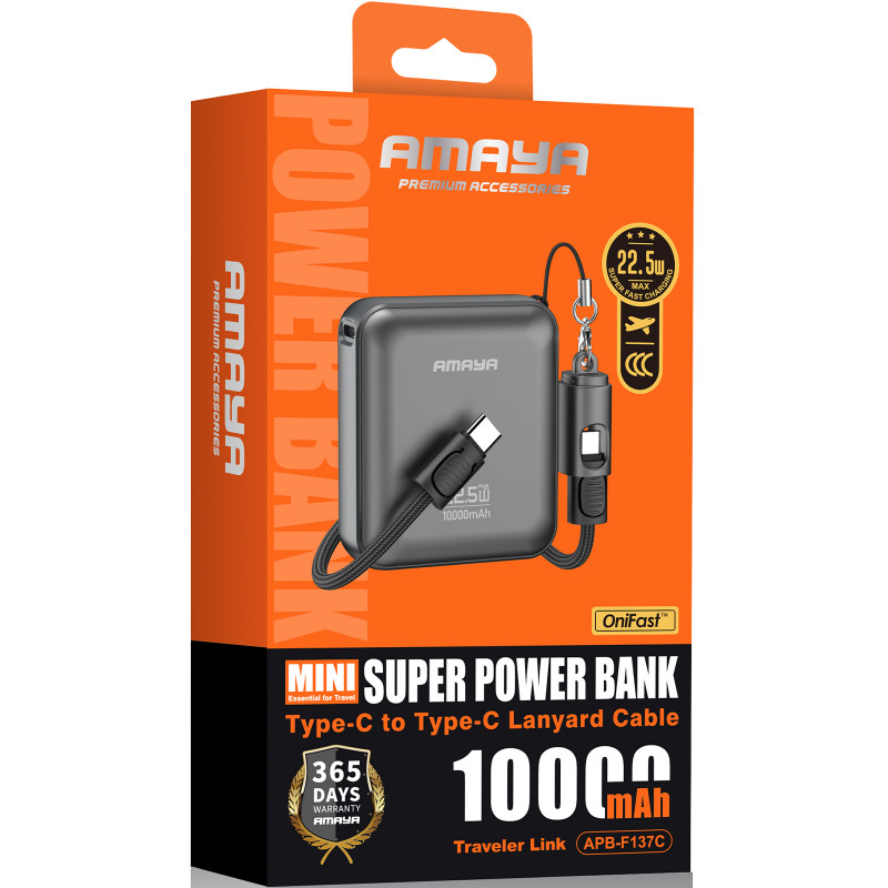 Фото Power Bank Amaya 10000 mAh F137C PD22.5W with cable (Grey) на vchehle.ua