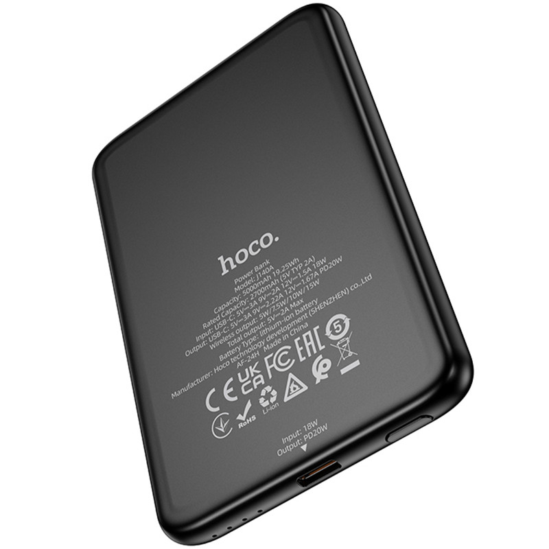 Фото Power Bank Hoco 5000 mAh J140A Tony ultra-thin PD20W с БЗУ (Black) в магазине vchehle.ua