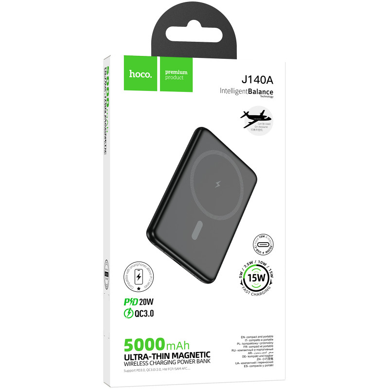 Power Bank Hoco 5000 mAh J140A Tony ultra-thin PD20W с БЗУ (Black) в магазине vchehle.ua