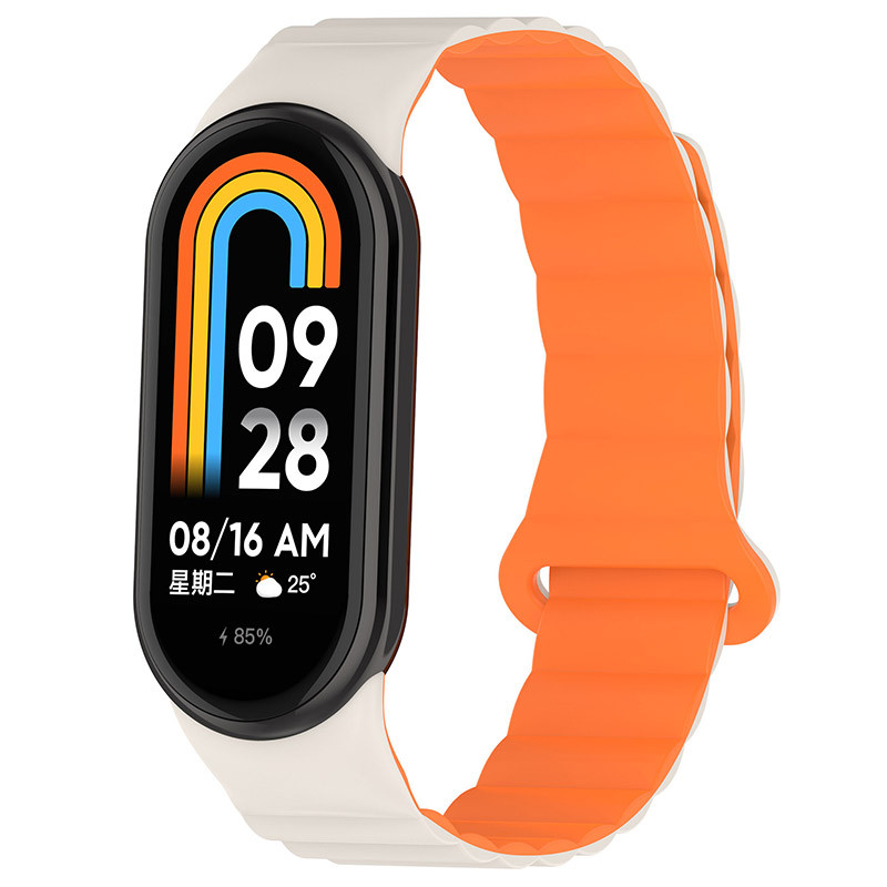 Ремешок Dual-color Magnetic для Xiaomi Mi Band 9/8/10 (White / Orange)