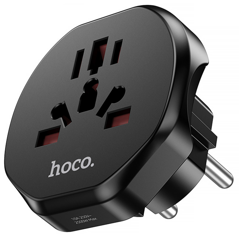 Фото Сетевой универсальный переходник Hoco AC6 3in1 (EU) (Black) на vchehle.ua