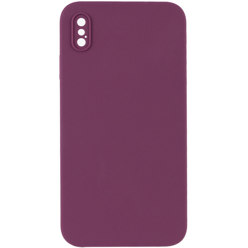 Silicone Case Square Full Camera Protective (AA) NOLOGO на Apple iPhone X / XS (5.8") (Бордовий / Maroon)