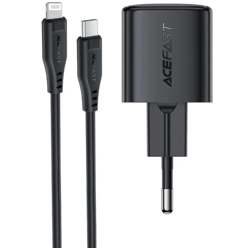СЗУ Acefast A118 PD30W GaN (1USB-C) + кабель Type-C to Lightning (Black)