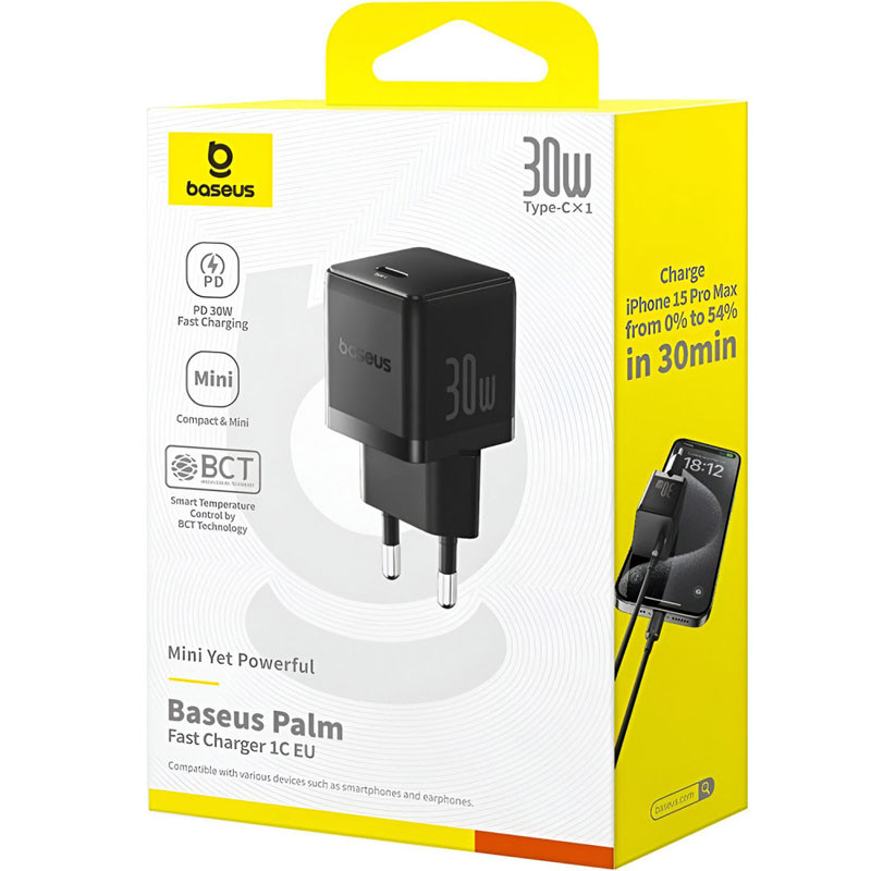 СЗУ Baseus Palm Fast Charger PD30W (1USB-C) (P10111605113-00) (Cluster Black) в магазине vchehle.ua