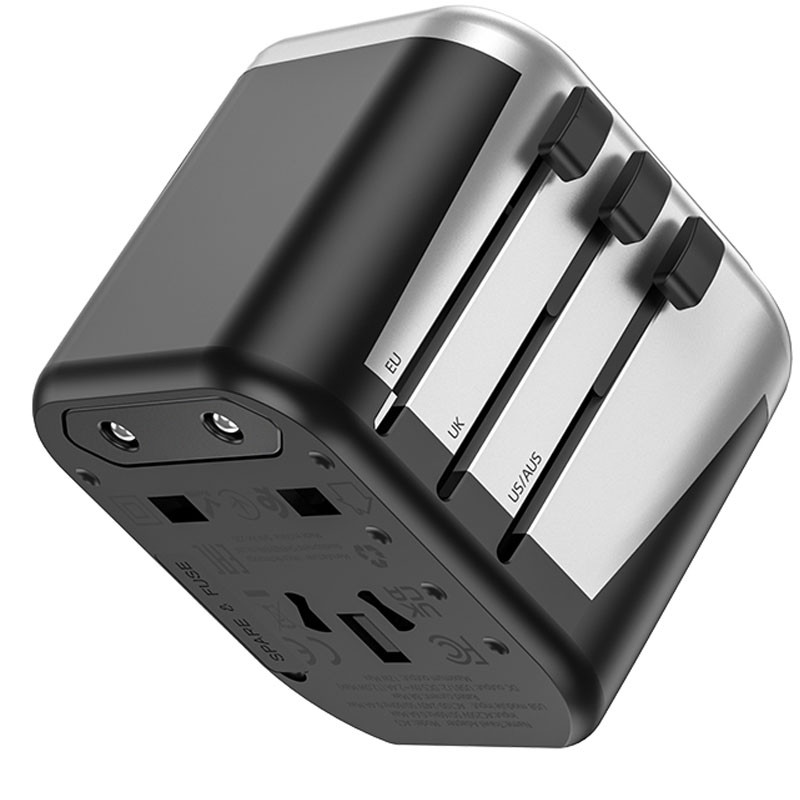 Фото Сетевой универсальный переходник Hoco AC5 Level 2USB+Socket (Black) на vchehle.ua