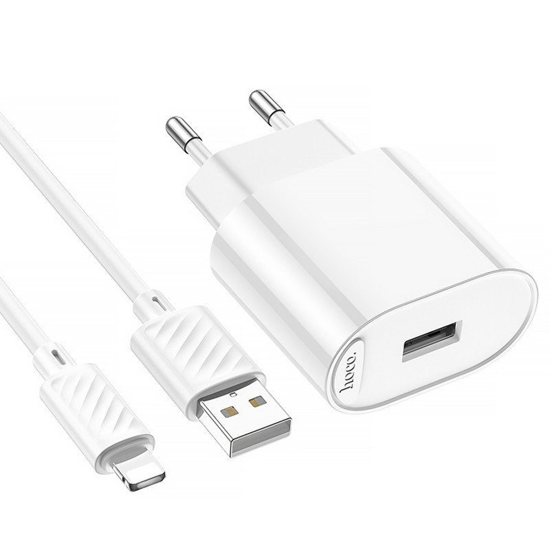 Купить СЗУ Hoco C109A Fighter 10.5W (1USB-A) + кабель USB to Lightning (White) на vchehle.ua