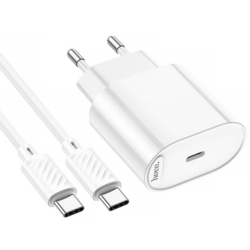 Купить СЗУ Hoco C109A Fighter PD20W (1USB-C) + кабель Type-C to Type-C (White) на vchehle.ua