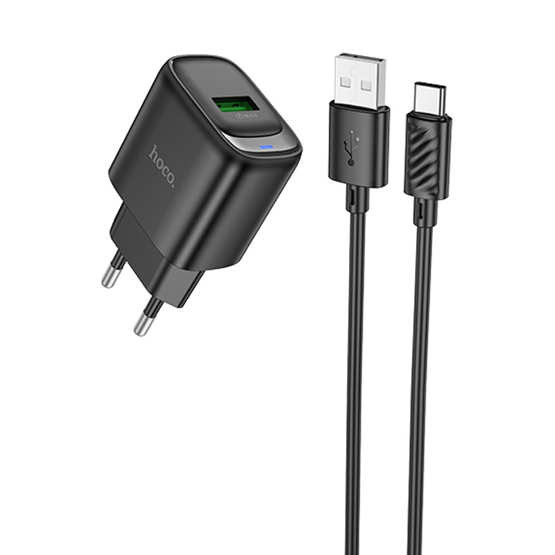 СЗУ Hoco C140A Smart QC3.0 18W (1USB-A) + кабель USB to Type-C (Black)