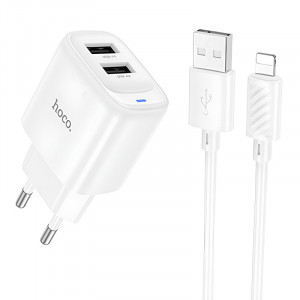 СЗУ Hoco C141A Smart 2.1A (2USB-A) + кабель USB to Lightning
