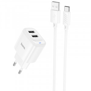СЗУ Hoco C141A Smart 2.1A (2USB-A) + кабель USB to Type-C