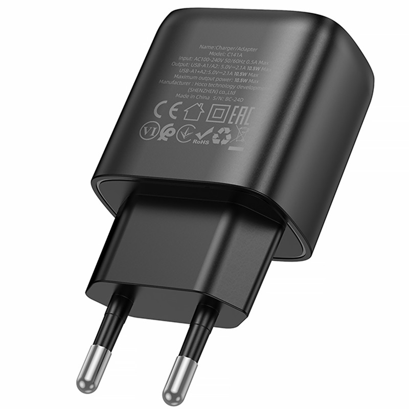 Фото МЗП Hoco C141A Smart 2.1A (2USB-A) (Black) на vchehle.ua