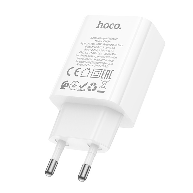 Фото МЗП Hoco C143A Benefit PD20W (1USB-C) (White) в маназині vchehle.ua