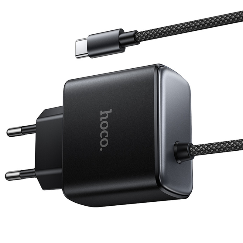 СЗУ Hoco C163A New PD25W (1USB-C) + встроенный кабель Type-C (Black) в магазине vchehle.ua