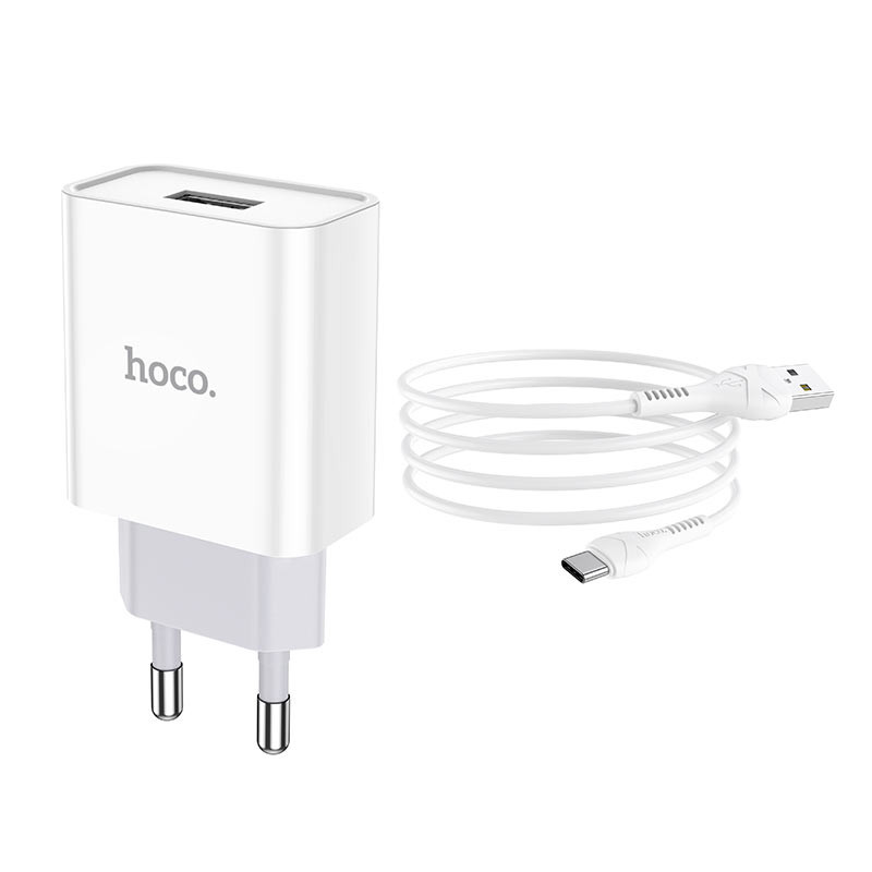 Фото МЗП Hoco C81A Asombroso 2.1A (1USB-A) + кабель USB to Type-C (Білий) на vchehle.ua