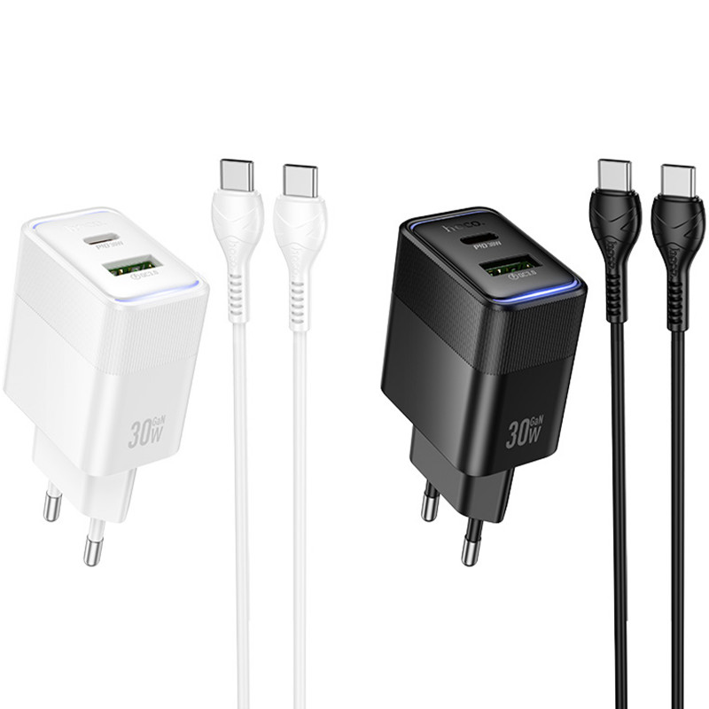 СЗУ Hoco CS112A Lounge PD30W+QC3.0 (1USB-A/1C) + кабель Type-C to Type-C