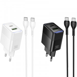 СЗУ Hoco CS112A Lounge PD30W+QC3.0 (1USB-A/1C) + кабель Type-C to Type-C
