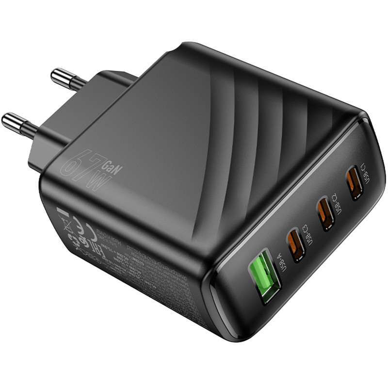 Фото СЗУ Hoco CS27A Supply PD67W+QC3.0 (1USB-A/3C) (Black) в магазине vchehle.ua