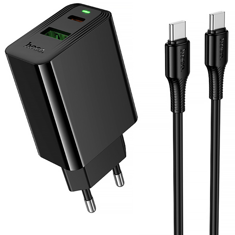 СЗУ Hoco CS94A Leader PD20W+QC3.0 (1USB-A/1C) + кабель Type-C to Type-C (Black)