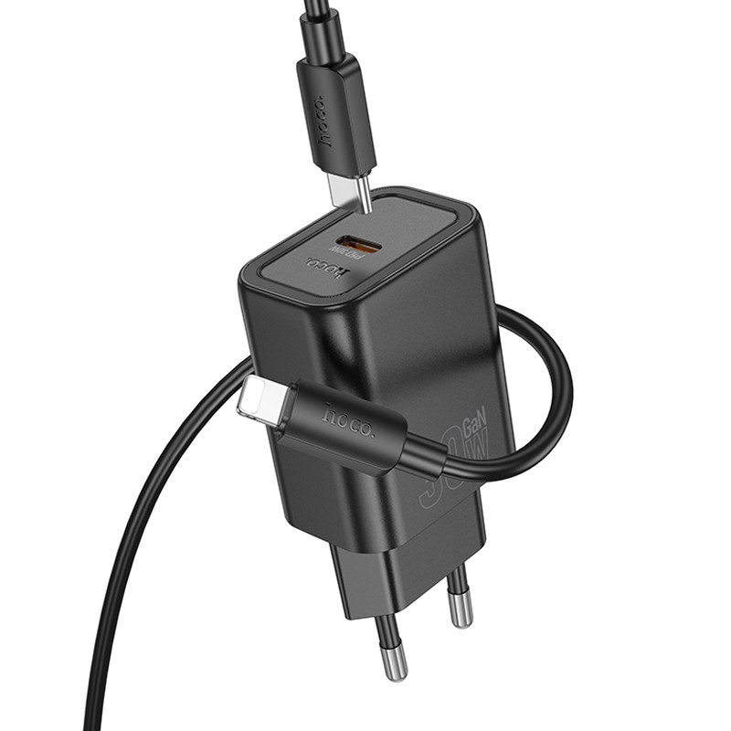 Фото МЗП Hoco N62 Gentle PD30W (1USB-C) + кабель Type-C to Lightning (Black) на vchehle.ua