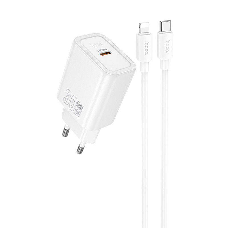 МЗП Hoco N62 Gentle PD30W (1USB-C) + кабель Type-C to Lightning (White)