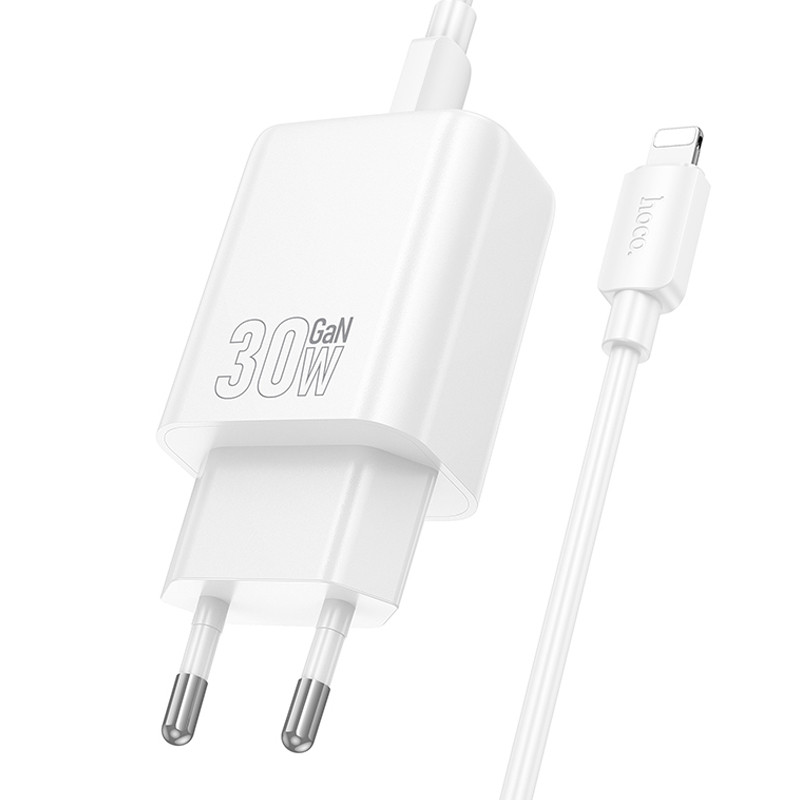 Фото МЗП Hoco N62 Gentle PD30W (1USB-C) + кабель Type-C to Lightning (White) на vchehle.ua