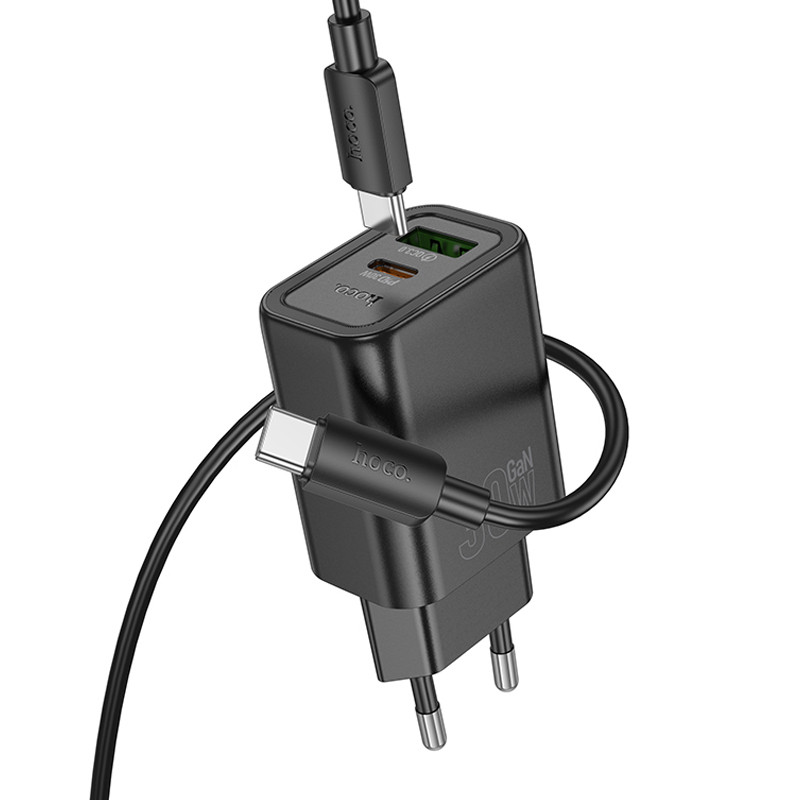 Фото СЗУ Hoco N63 Gentle PD30W+QC3.0 (1USB-A/1C) + кабель Type-C to Type-C (Black) на vchehle.ua