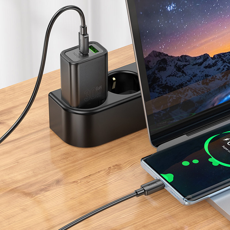 Купить СЗУ Hoco N63 Gentle PD30W+QC3.0 (1USB-A/1C) + кабель Type-C to Type-C (Black) на vchehle.ua