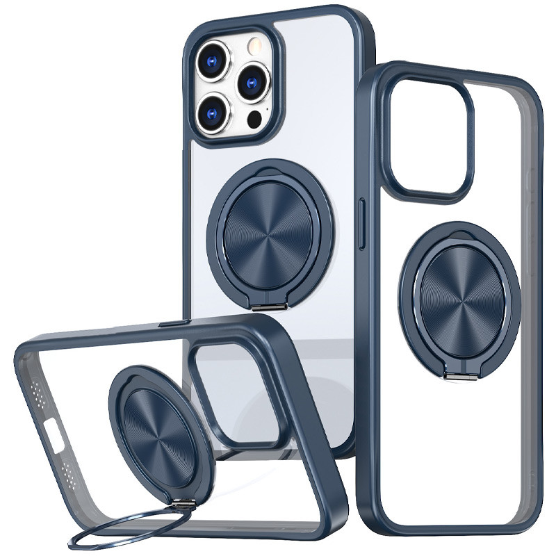 TPU+PC чохол Metal Ring with Magnetic Fit  для Apple iPhone 12 Pro / 12 (6.1") (Синій)