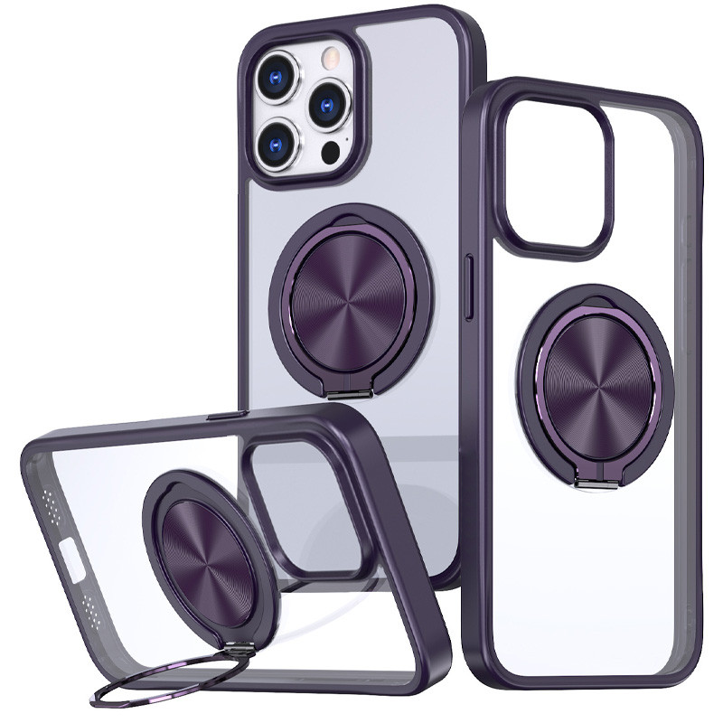 TPU+PC чохол Metal Ring with Magnetic Fit  для Apple iPhone 12 Pro / 12 (6.1") (Темно-фіолетовий)