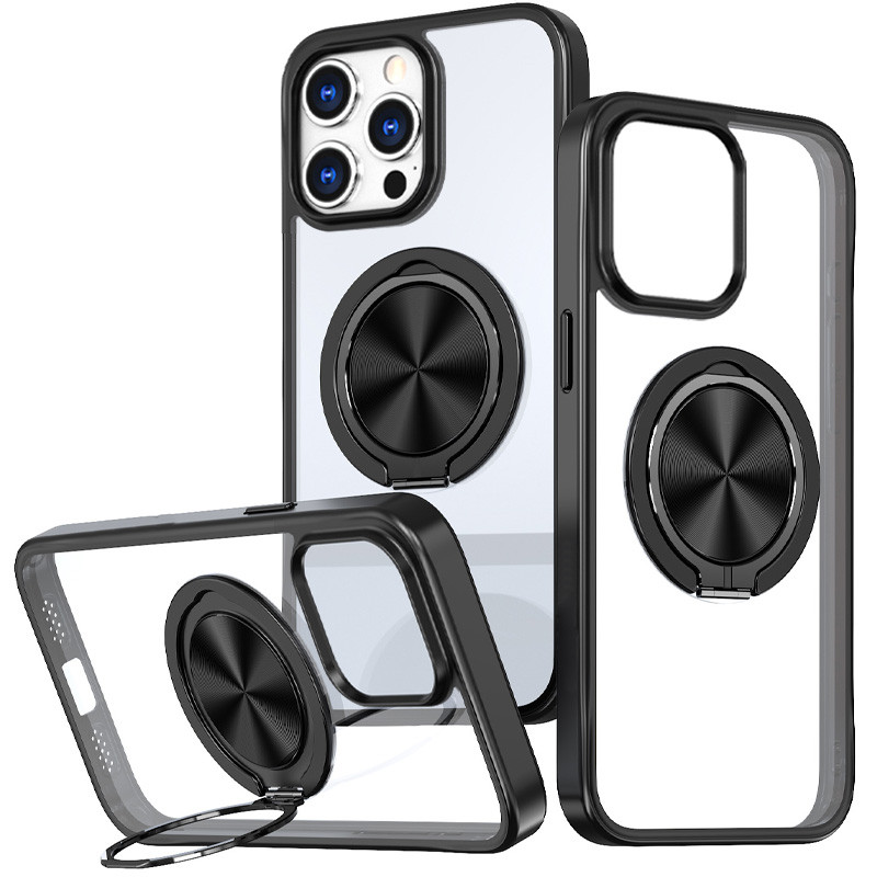 TPU+PC чохол Metal Ring with Magnetic Fit  для Apple iPhone 12 Pro / 12 (6.1") (Чорний)