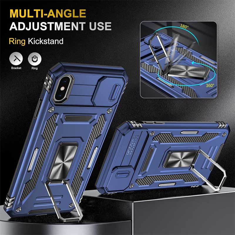 Фото Удароміцний чохол Camshield Army Ring на Apple iPhone X / XS (5.8") (Синій / Navy) на vchehle.ua