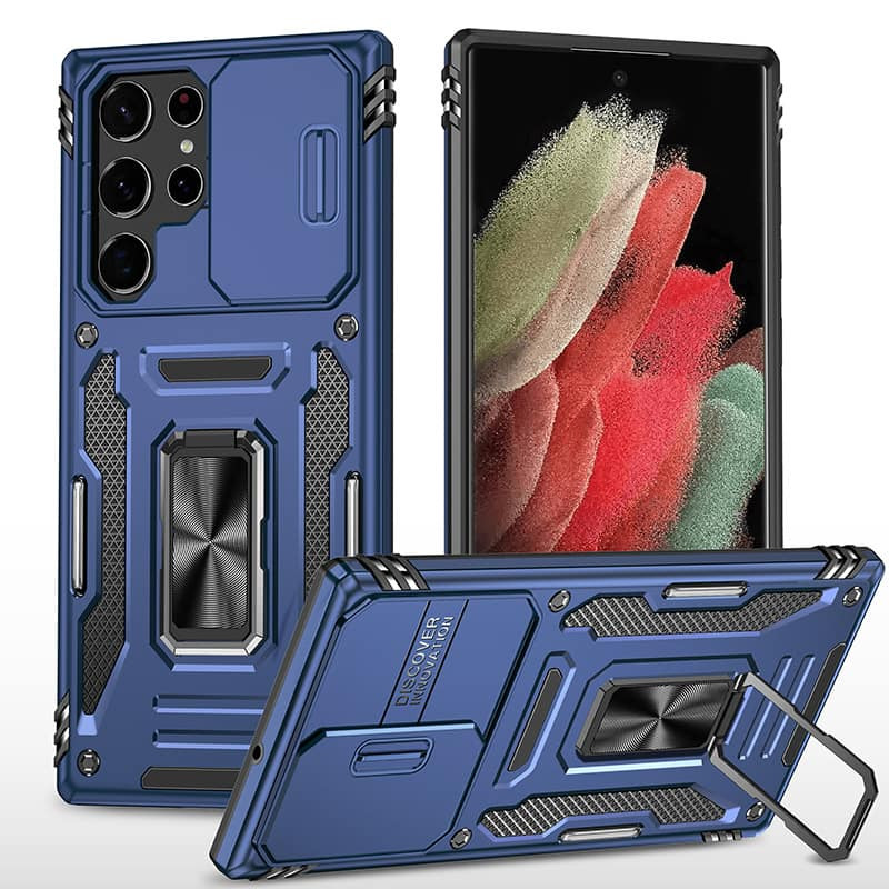 Ударопрочный чехол Camshield Army Ring для Samsung Galaxy S22 Ultra (Синий / Navy)