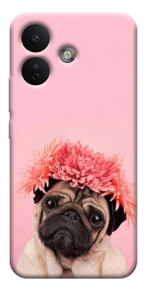 Чехол Мопс с цветами для Xiaomi Redmi Note 17 Pro