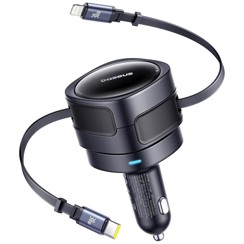 АЗП Baseus Enjoyment Max PD60W with retractable cables (1USB-C/1L) (C00035507121) (Cosmic Black)