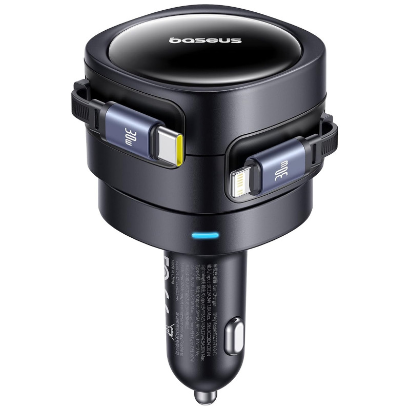 Фото АЗП Baseus Enjoyment Max PD60W with retractable cables (1USB-C/1L) (C00035507121) (Cosmic Black) на vchehle.ua