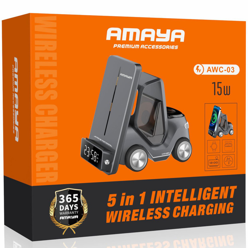 Фото БЗУ Amaya AWC-03 5in1 15W with clock (Gray) на vchehle.ua