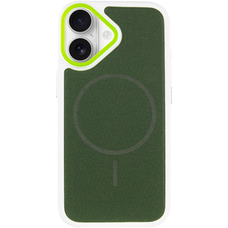 Фото Чехол PC Textile Hybrid with Magnetic Fit для Apple iPhone 17 (6.3") (White / Green) на vchehle.ua