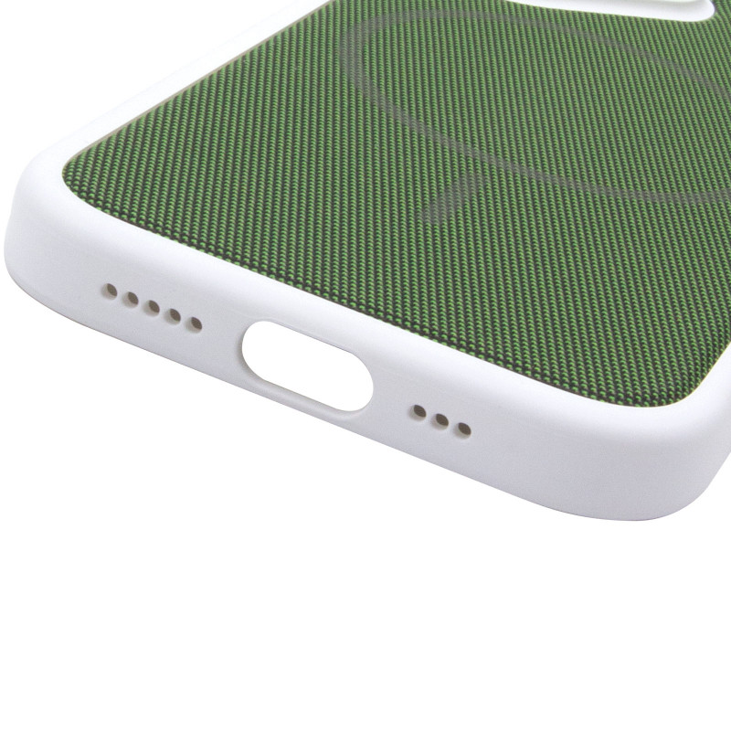 Купить Чехол PC Textile Hybrid with Magnetic Fit для Apple iPhone 17 (6.3") (White / Green) на vchehle.ua