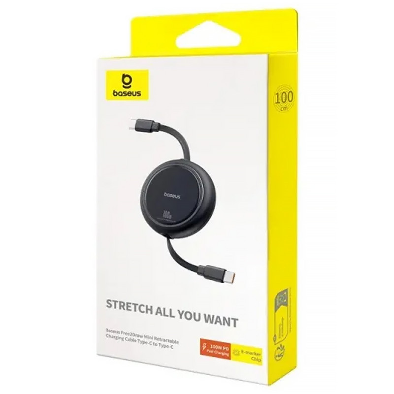 Дата кабель Baseus Free2Draw Mini Retractable Type-C to Type-C 100W (1m) (P10364500) (Cluster Black) в магазине vchehle.ua
