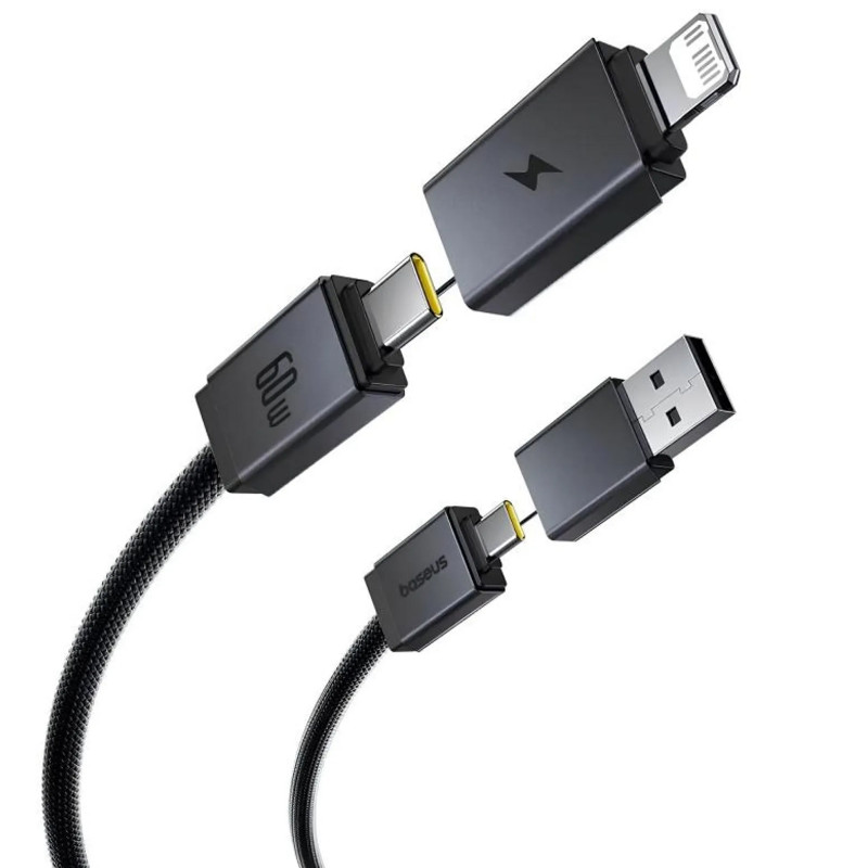 Фото Дата кабель Baseus Versatile Two-for-Two USB/Type-C to Type-C/Lightning 60W (1m) (CB000162) (Cosmic Black) в магазине vchehle.ua