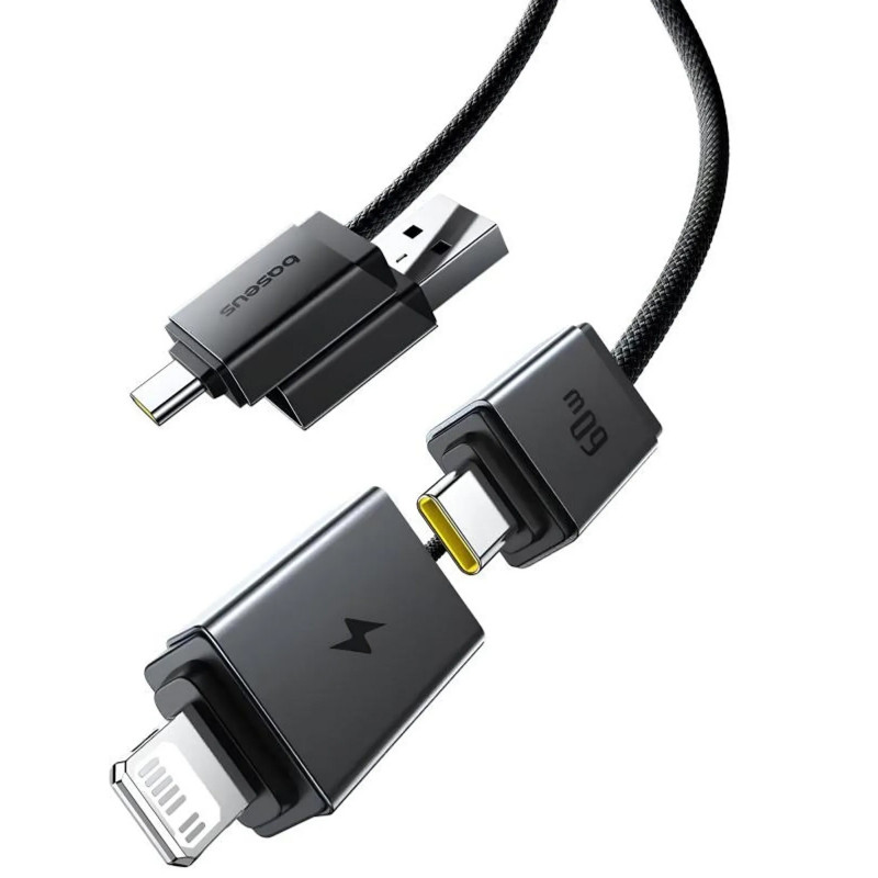 Дата кабель Baseus Versatile Two-for-Two USB/Type-C to Type-C/Lightning 60W (1m) (CB000162) (Cosmic Black) в магазине vchehle.ua