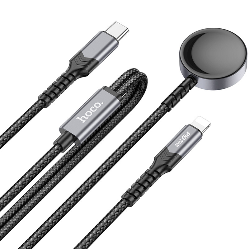 Фото Дата кабель Hoco CW54 2in1 Type-C для iWatch/Lightning 2.5W (1.2m) (Black) на vchehle.ua