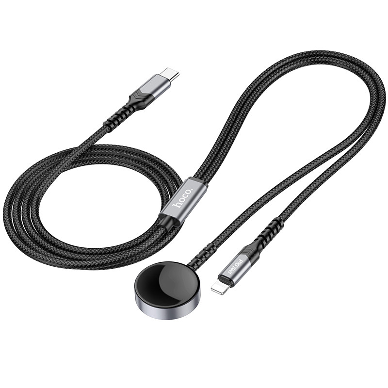 Фото Дата кабель Hoco CW54 2in1 Type-C для iWatch/Lightning 2.5W (1.2m) (Black) в маназині vchehle.ua
