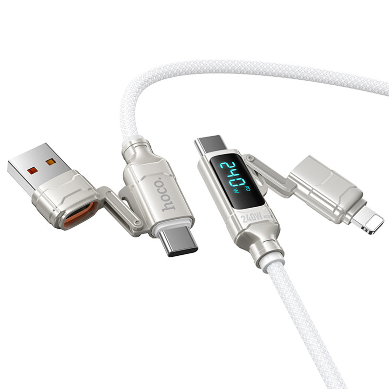 Купити Дата кабель Hoco U152 Fortune 4in1 Type-C для освітлення/Type-C для USB 240W (1.2m) (Light Gray) на vchehle.ua