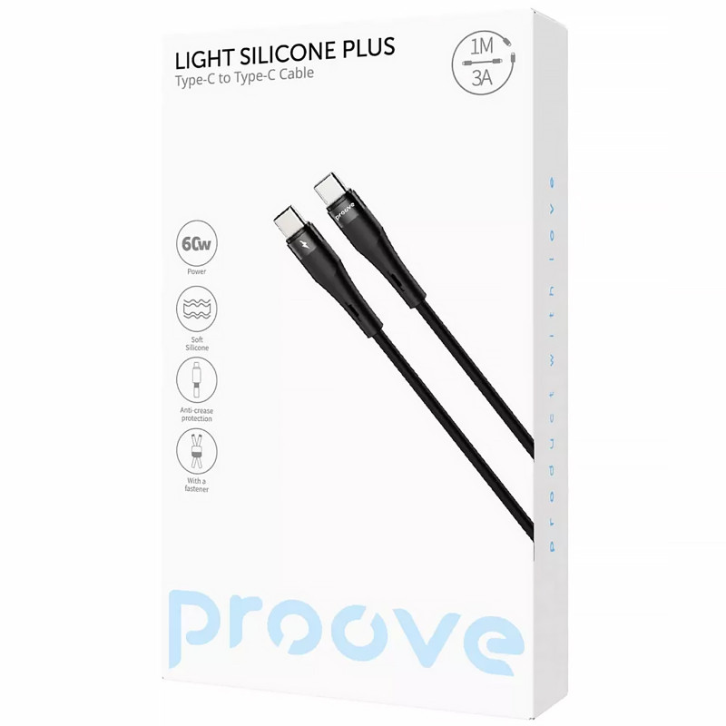 Фото Дата кабель Proove Light Silicone Plus Type-C to Type-C 60W (1m) (Black) на vchehle.ua