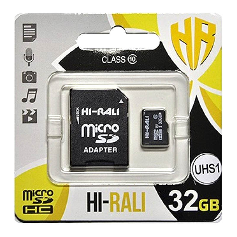 Карта памяти Hi-Rali (UHS-1) microSDHC Class 10 - 32GB (с адаптером) (Черный)