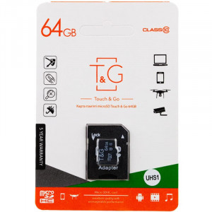 Карта памяти T&G (UHS-1) microSDXC Class 10 - 64GB (с адаптером)