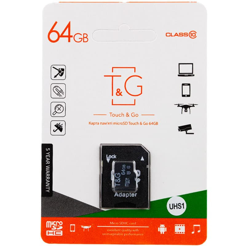 Карта памяти T&G (UHS-1) microSDXC Class 10 - 64GB (с адаптером) (Черный)