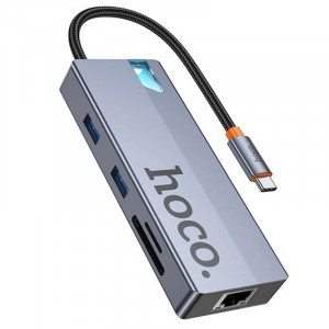 Переходник HUB Hoco HB52 Wow 8in1 (Type-C to HDTV+RJ45+SD/TF+PD+Type-C3.0+2xUSB3.0)
