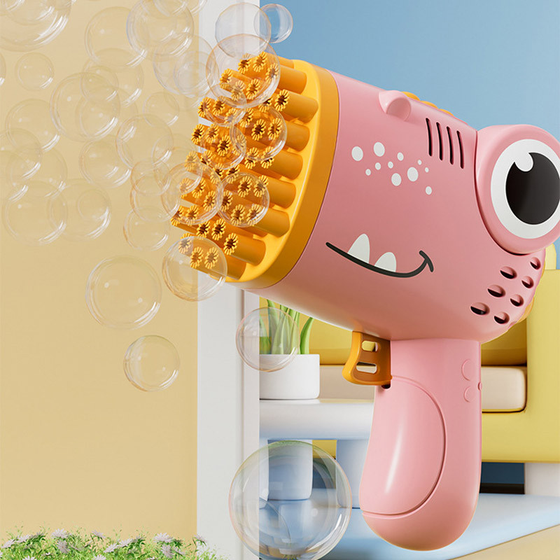 Фото Пістолет для мильних бульбашок Dinosaur Bubble Gun з насадкою на 40 отворів 50ml (Pink) на vchehle.ua